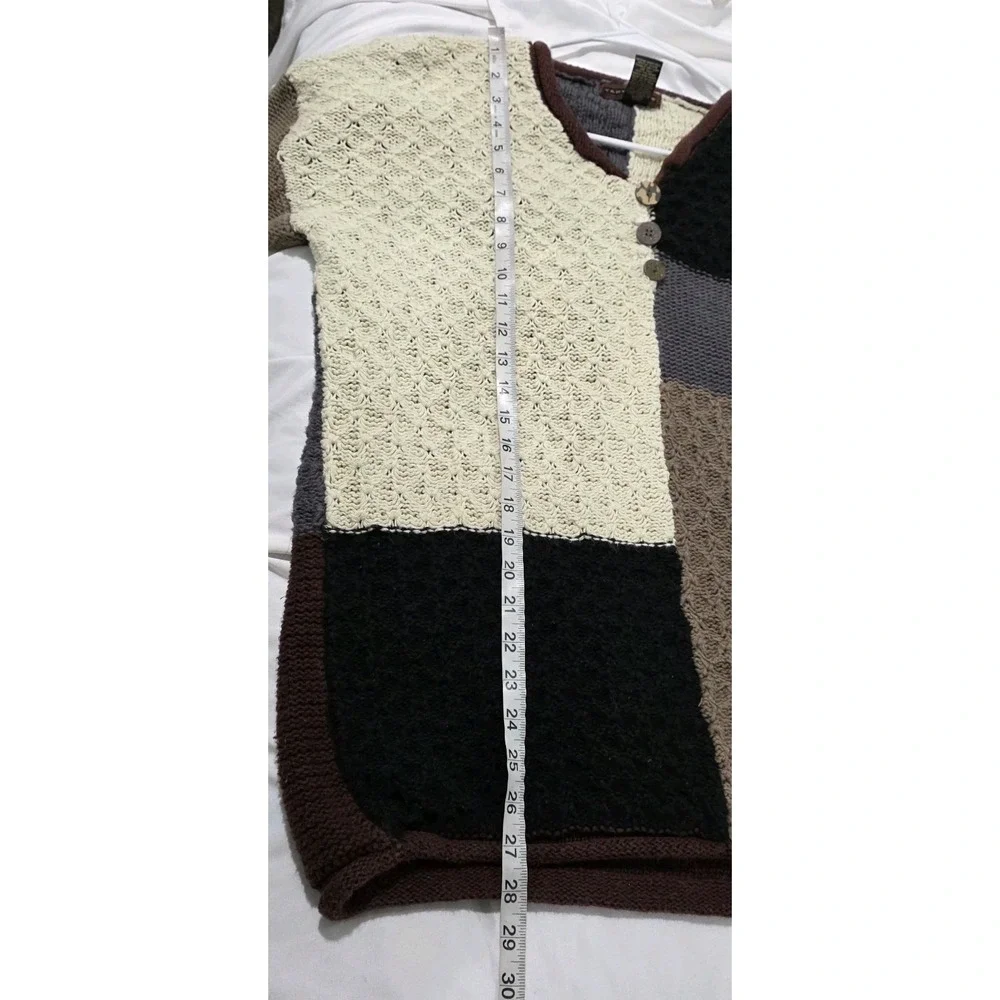 Yarnworks Womens Patchwork Sweater Size Medium Neutral Chunky Indie Goblin Fairy